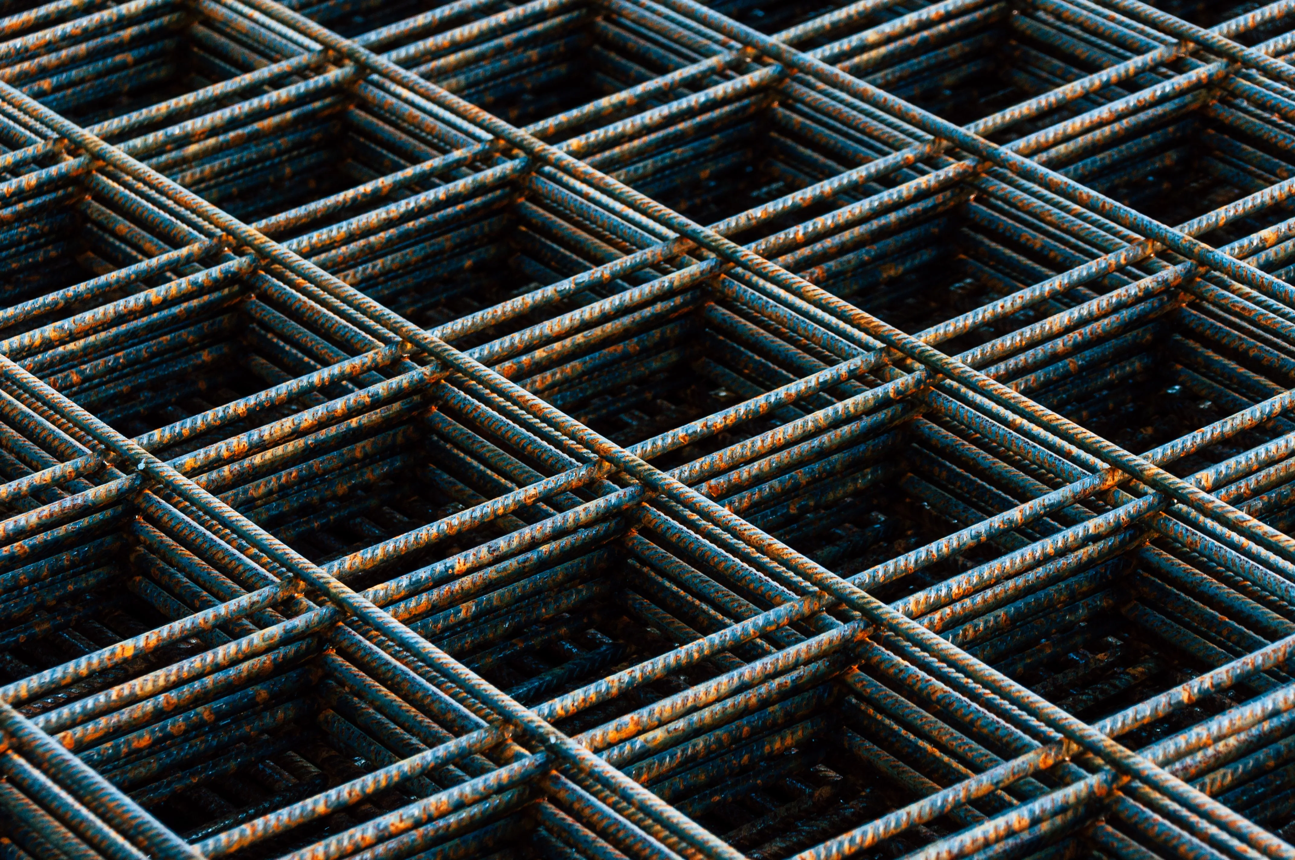 Stacked reinforcement steel mesh ready for a concrete pour